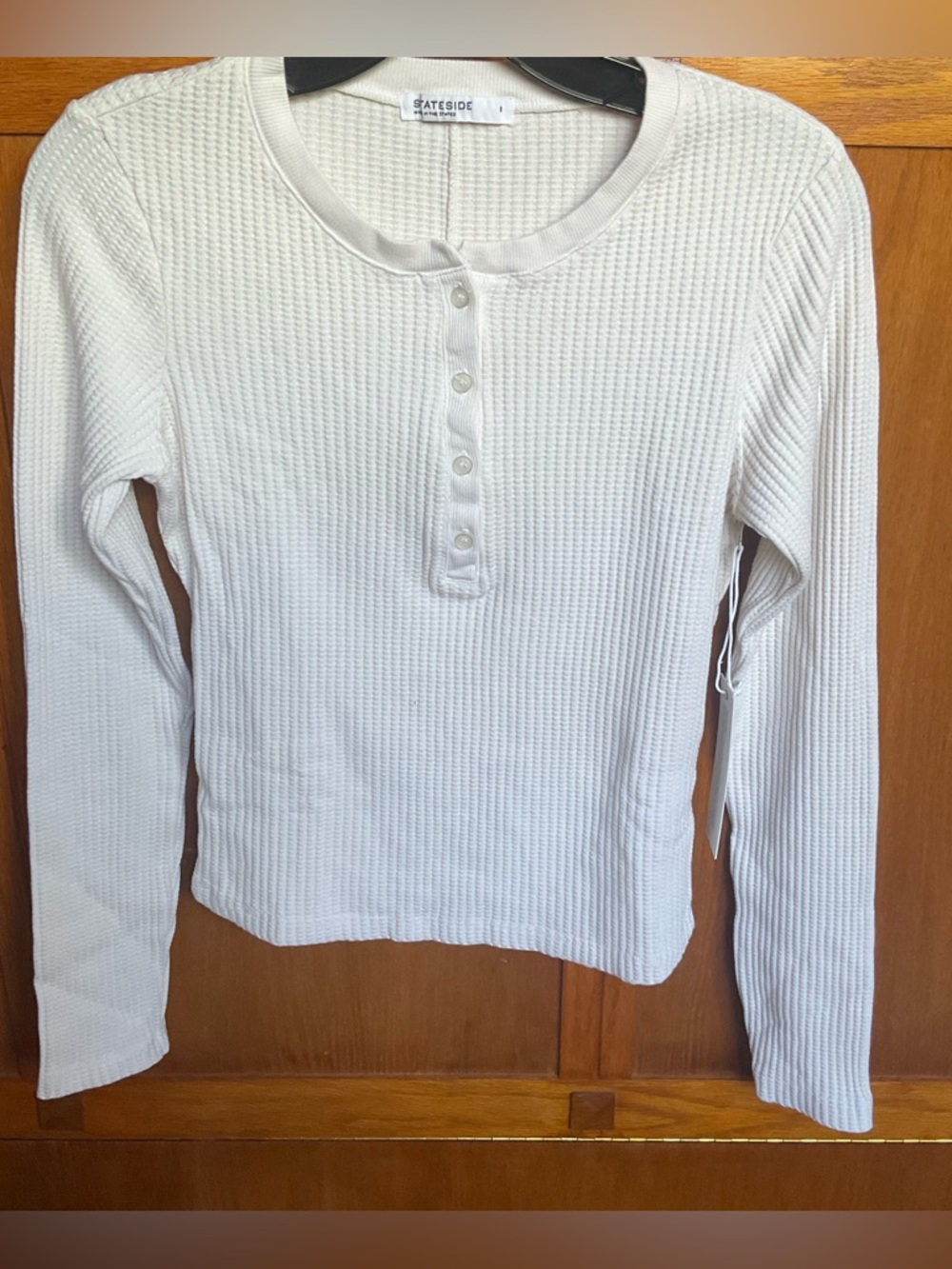 Stateside. NWT. Luxe Thermal Long Sleeve Slim Henley in Cream. Slim Fit. Medium
